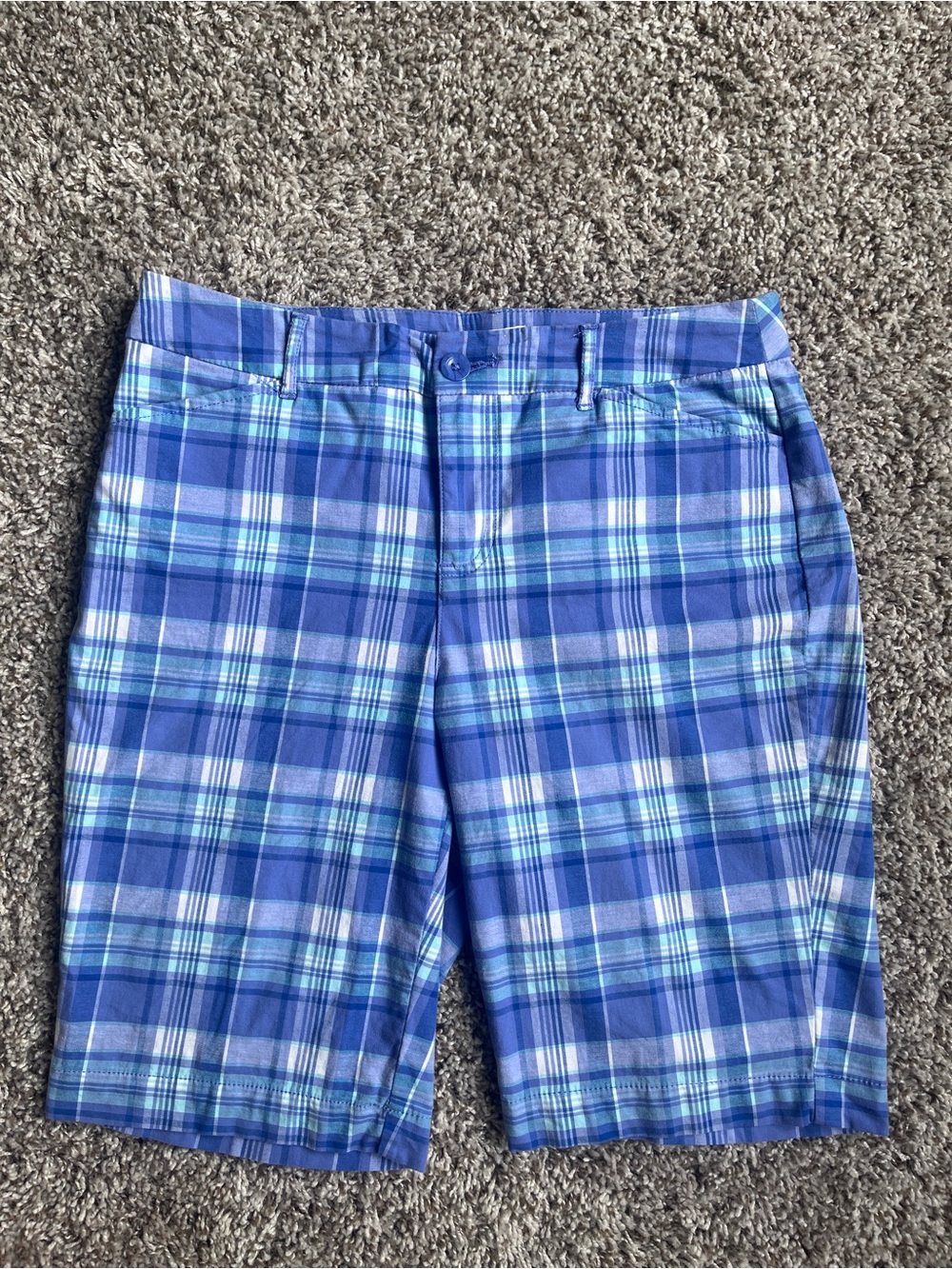 St. John's Bay Blue and Aqua Plaid Bermuda Shorts